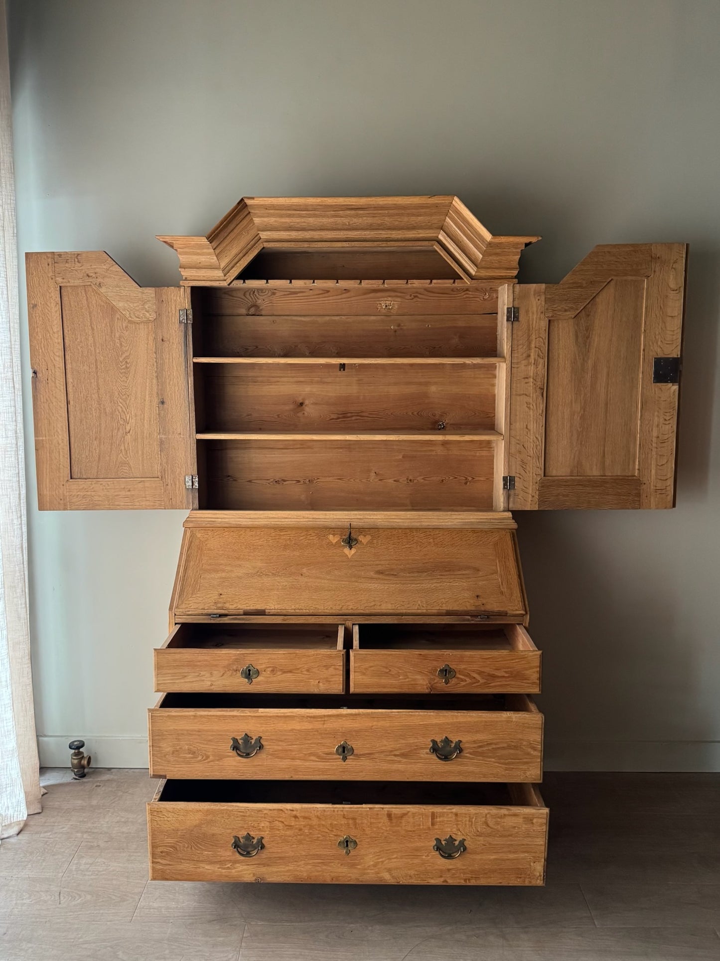 Danish inlaid oak secretary hutch