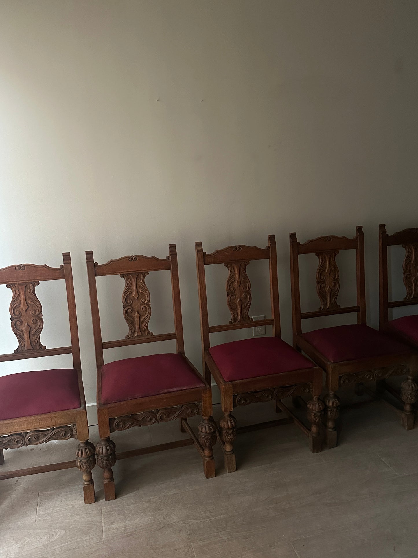 6 upholstered oak dining chairs. Sets of 2.