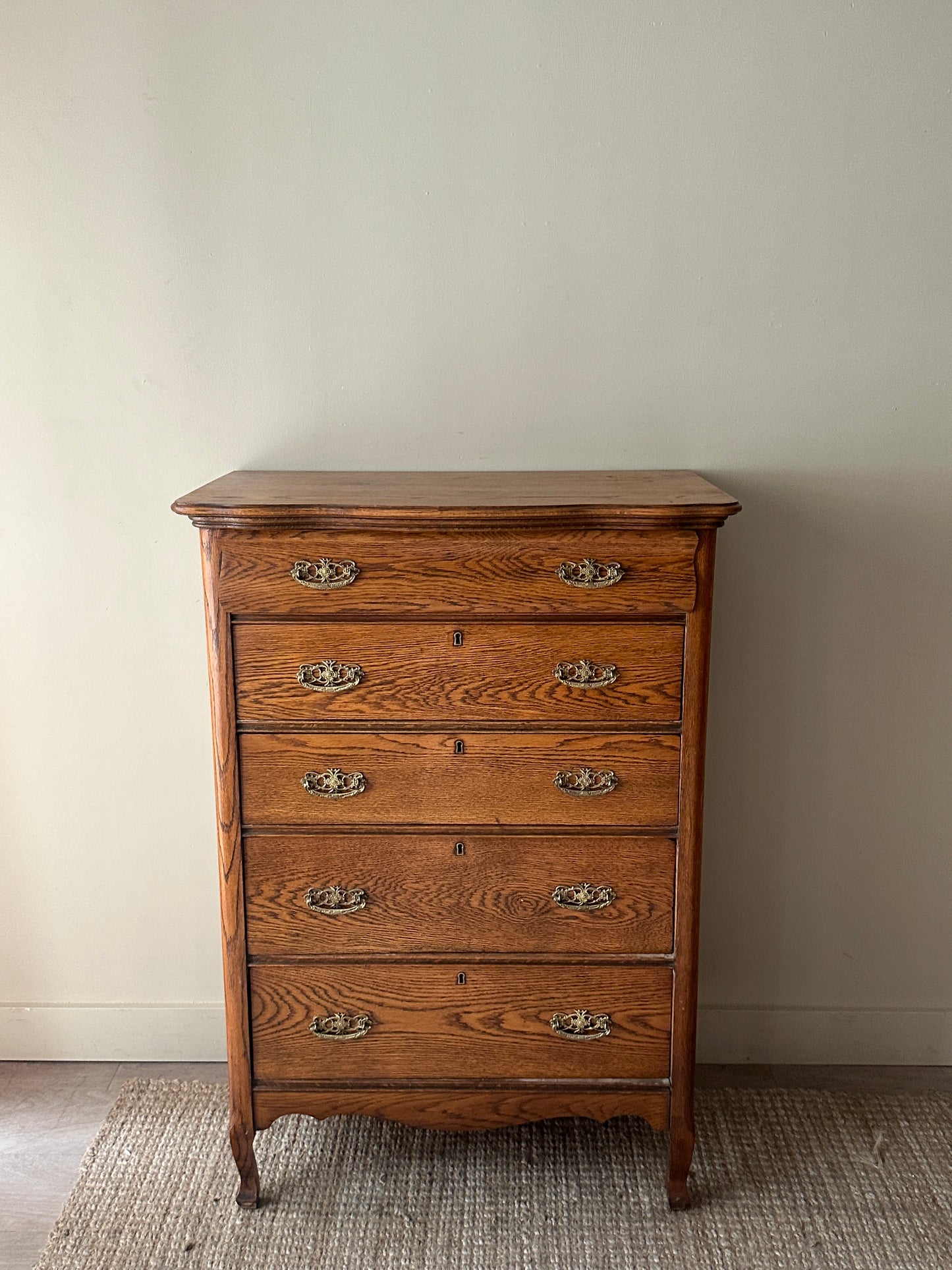 5 drawer tall oak dresser
