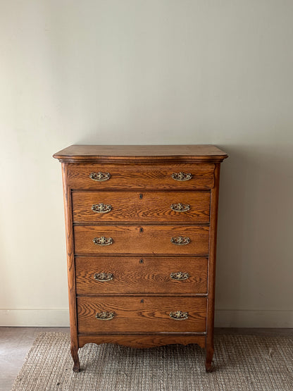 5 drawer tall oak dresser
