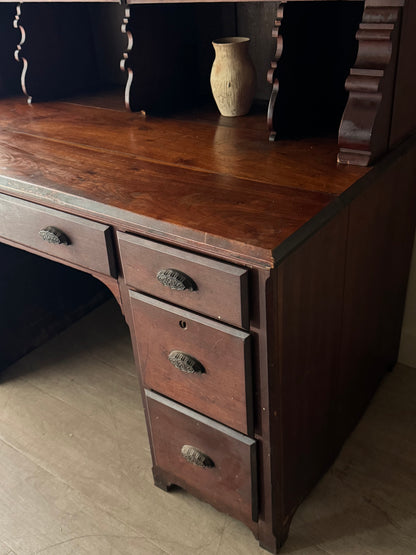 Victorian walnut two piece desk