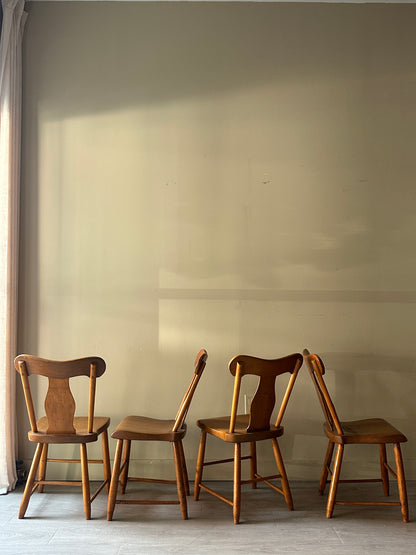 Pine dining chairs. Sold in pairs.