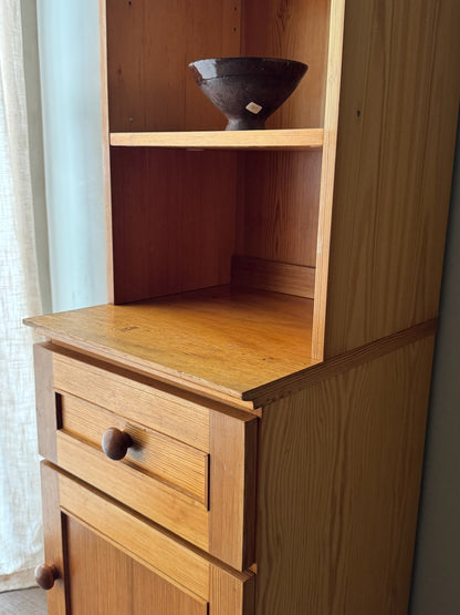 Narrow Scandinavian pine bookcase cabinet