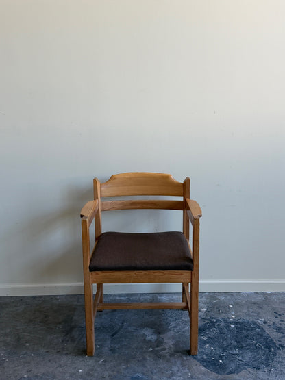 Swedish pine upholstered dining chair with arms