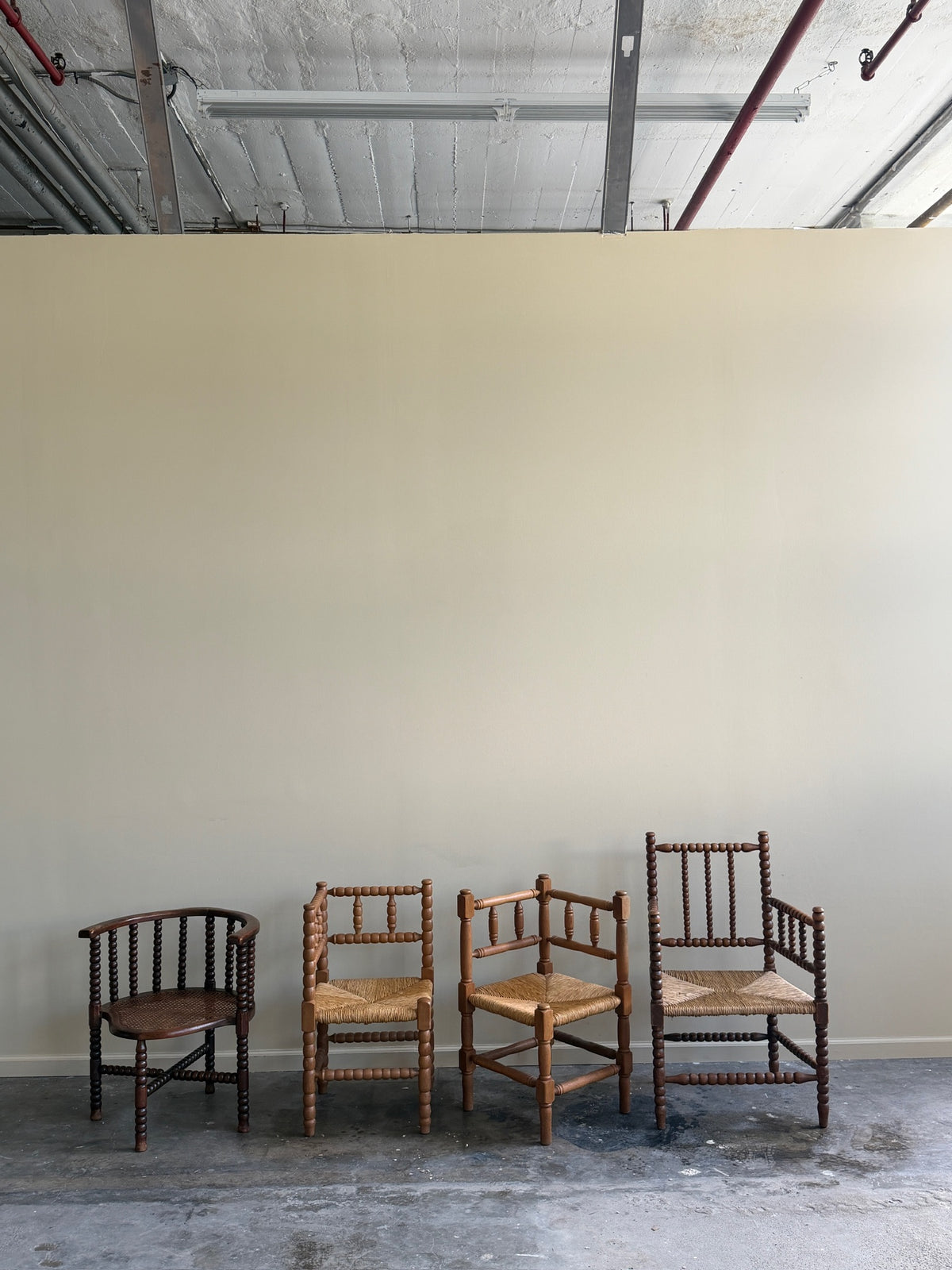 Dutch bobbin oak & cane corner chair