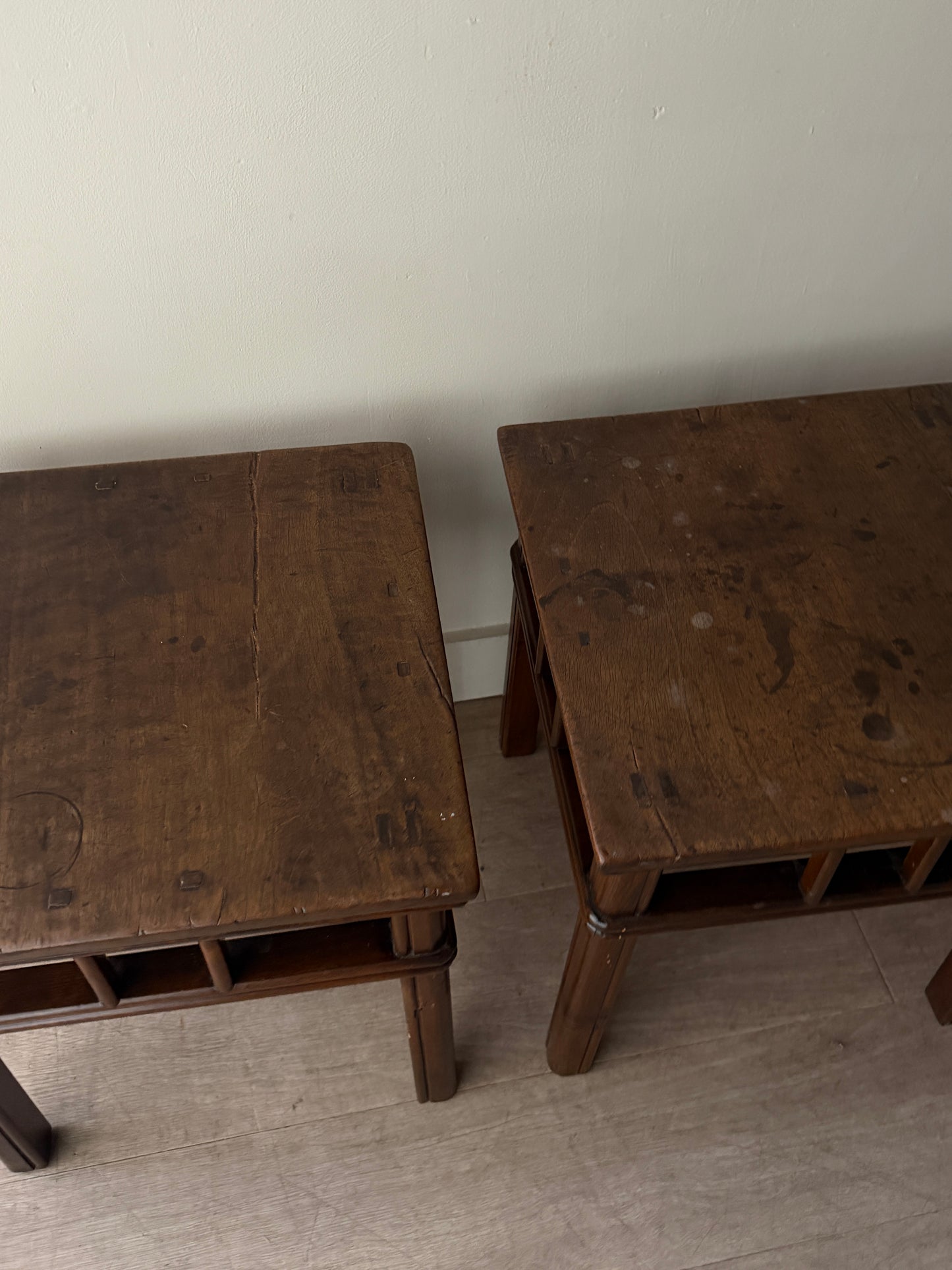 Pair of pine side tables. Sold as pair.