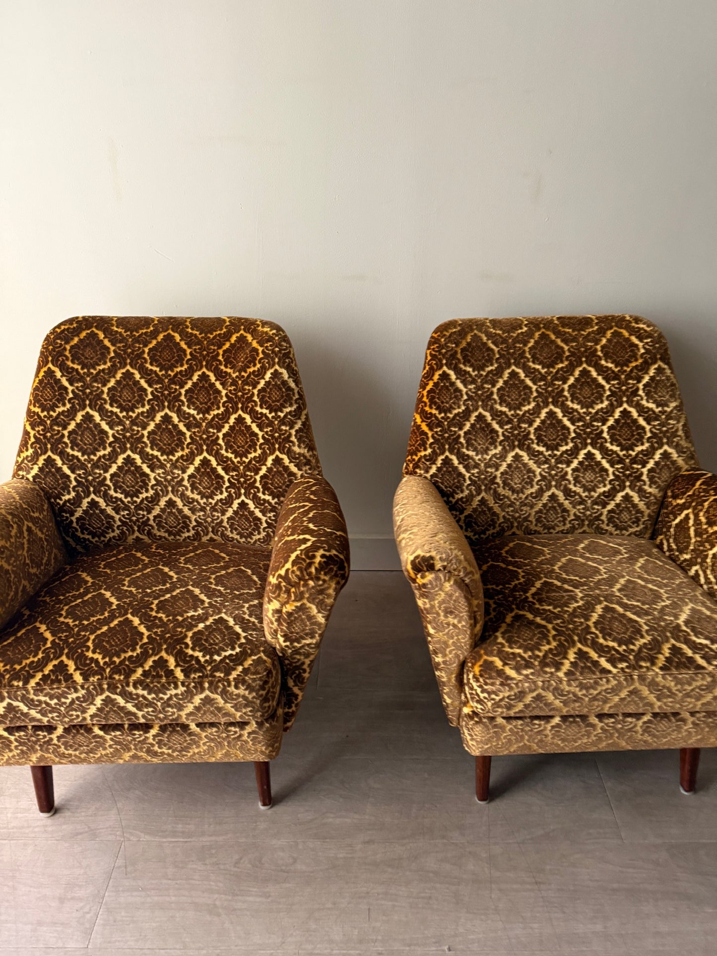Swedish velvet club chairs. Sold individually.