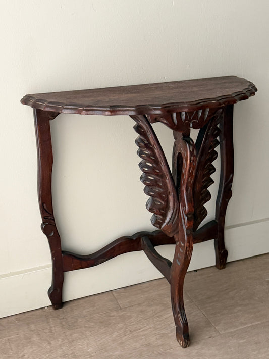 Beaux Arts carved swan demilune side table
