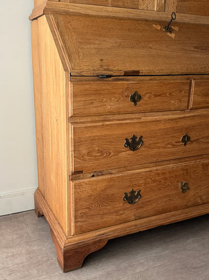Danish inlaid oak secretary hutch