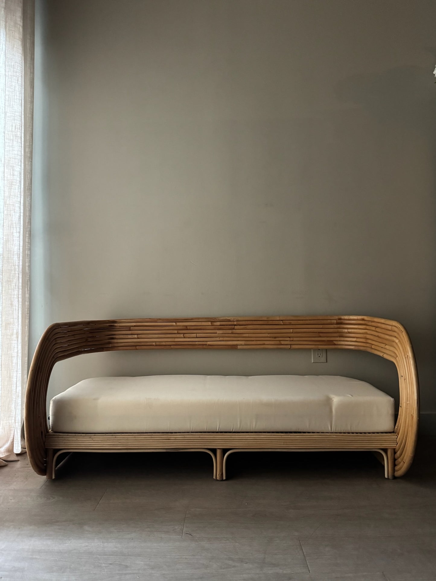 Rattan barrel back bench/sofa