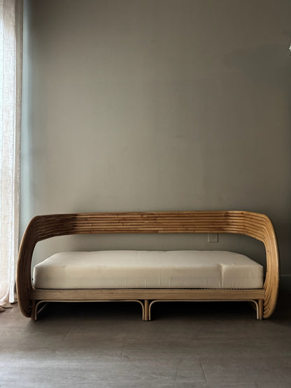 Rattan barrel back bench/sofa