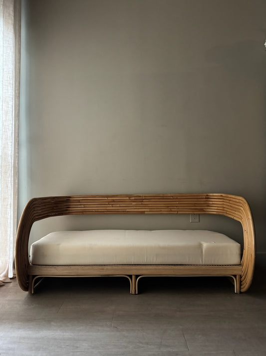 Rattan barrel back bench/sofa