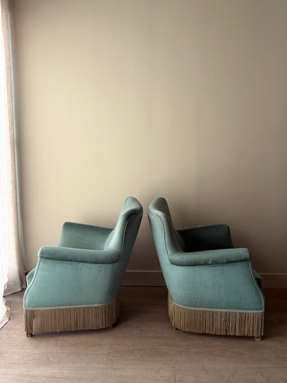 Danish velvet lounge chairs. Sold individually.