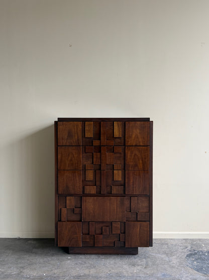 Lane Brutalist walnut tallboy dresser