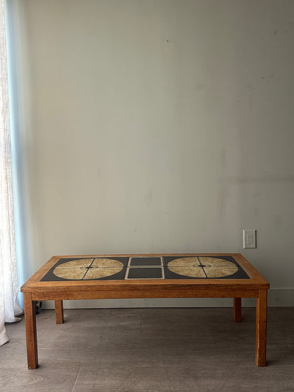 Teak and tile inlay coffee table