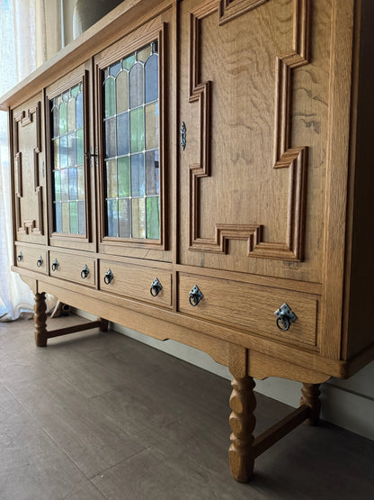 Danish oak sideboard with stained glass doors