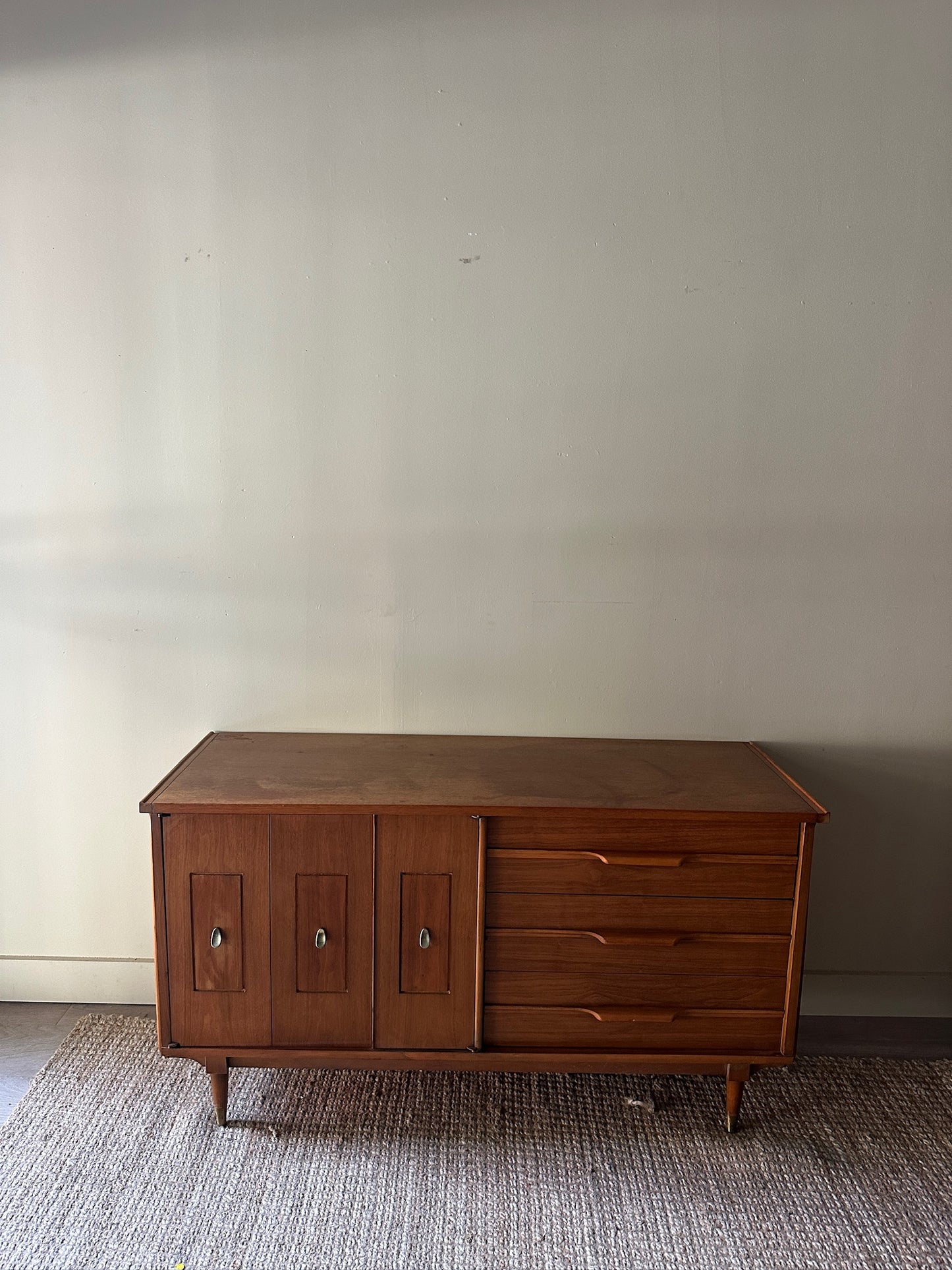 Walnut dresser with gold hardware
