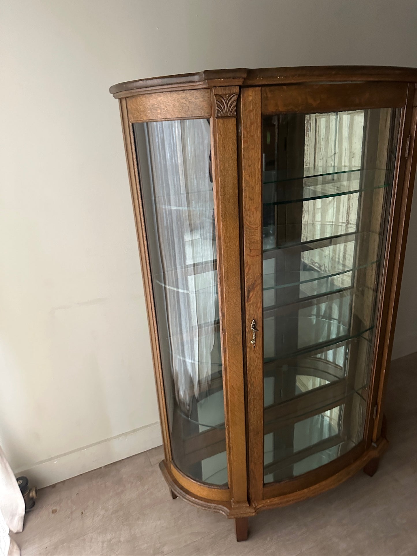 Golden Oak Mirrored Display Cabinet