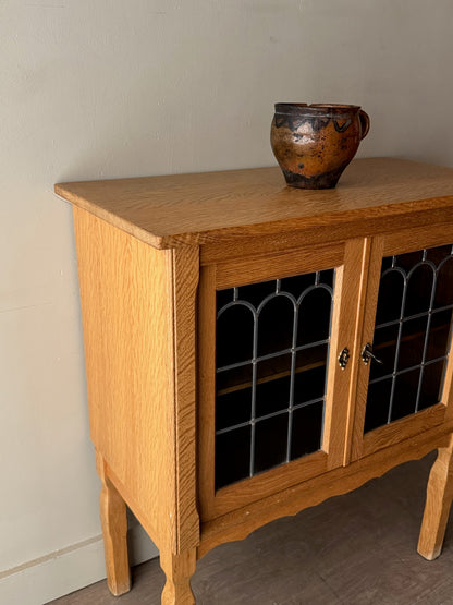 Danish oak & stained glass cabinet