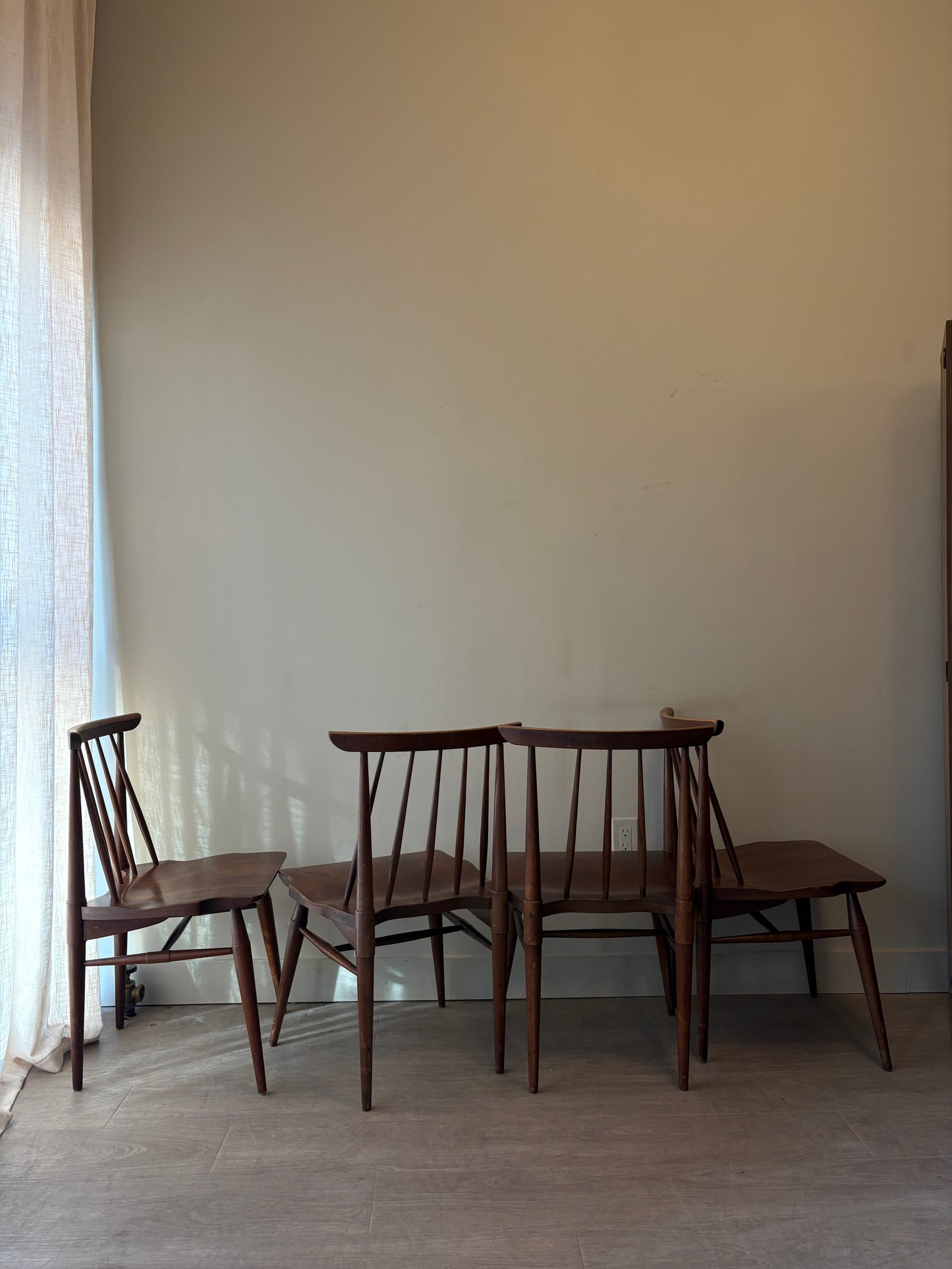 Cherry spindle chairs without arms. Sets of 2.