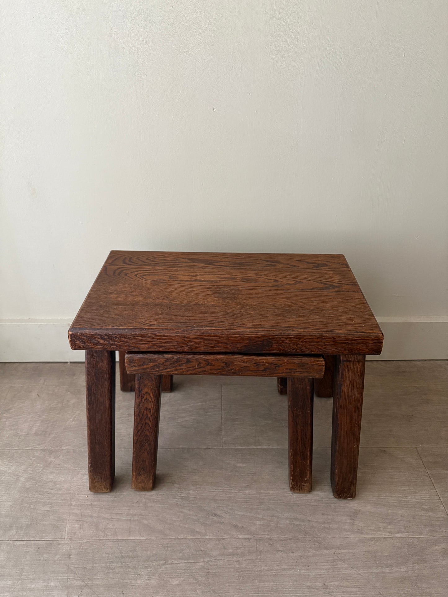 Belgian Brutalist oak nesting tables