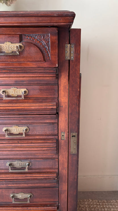 Side lock mixed wood dresser