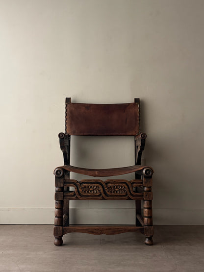 Spanish leather & oak arm chair