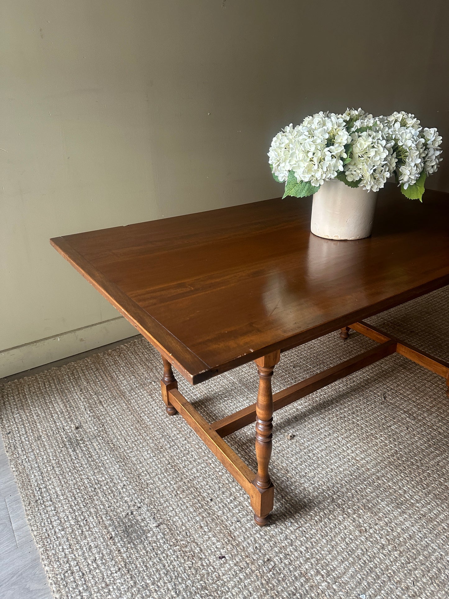 Pine stretcher base tavern table