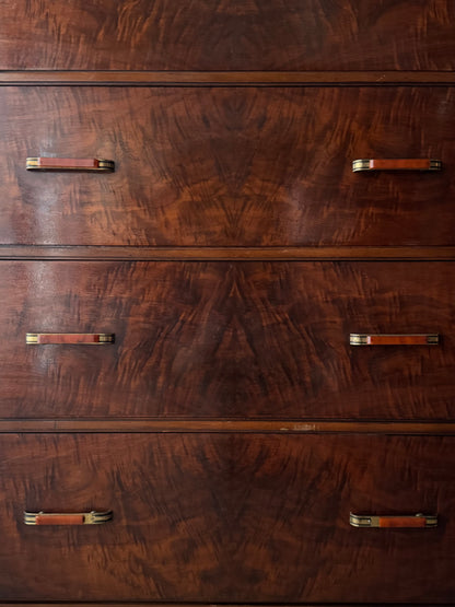Deco figured walnut tallboy dresser