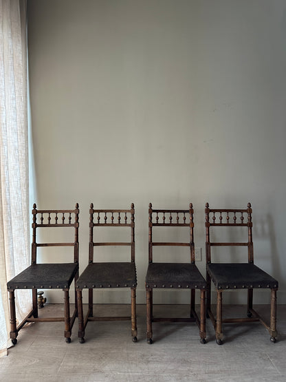 Embossed leather chairs. Sets of 2.