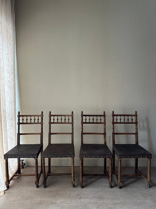 Embossed leather chairs. Sets of 2.