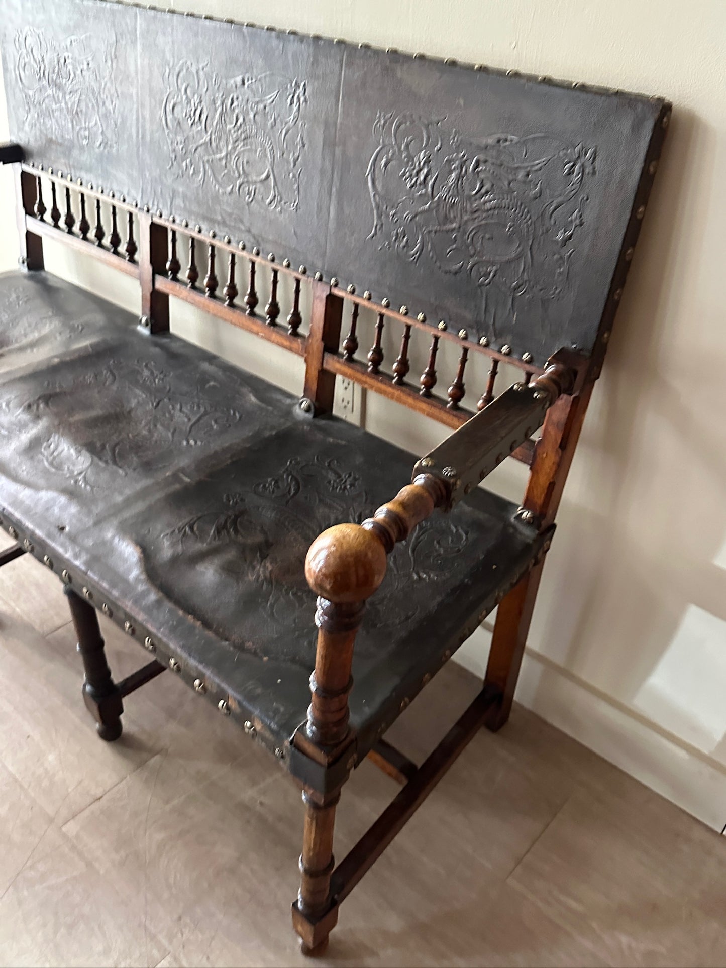 Embossed leather bench