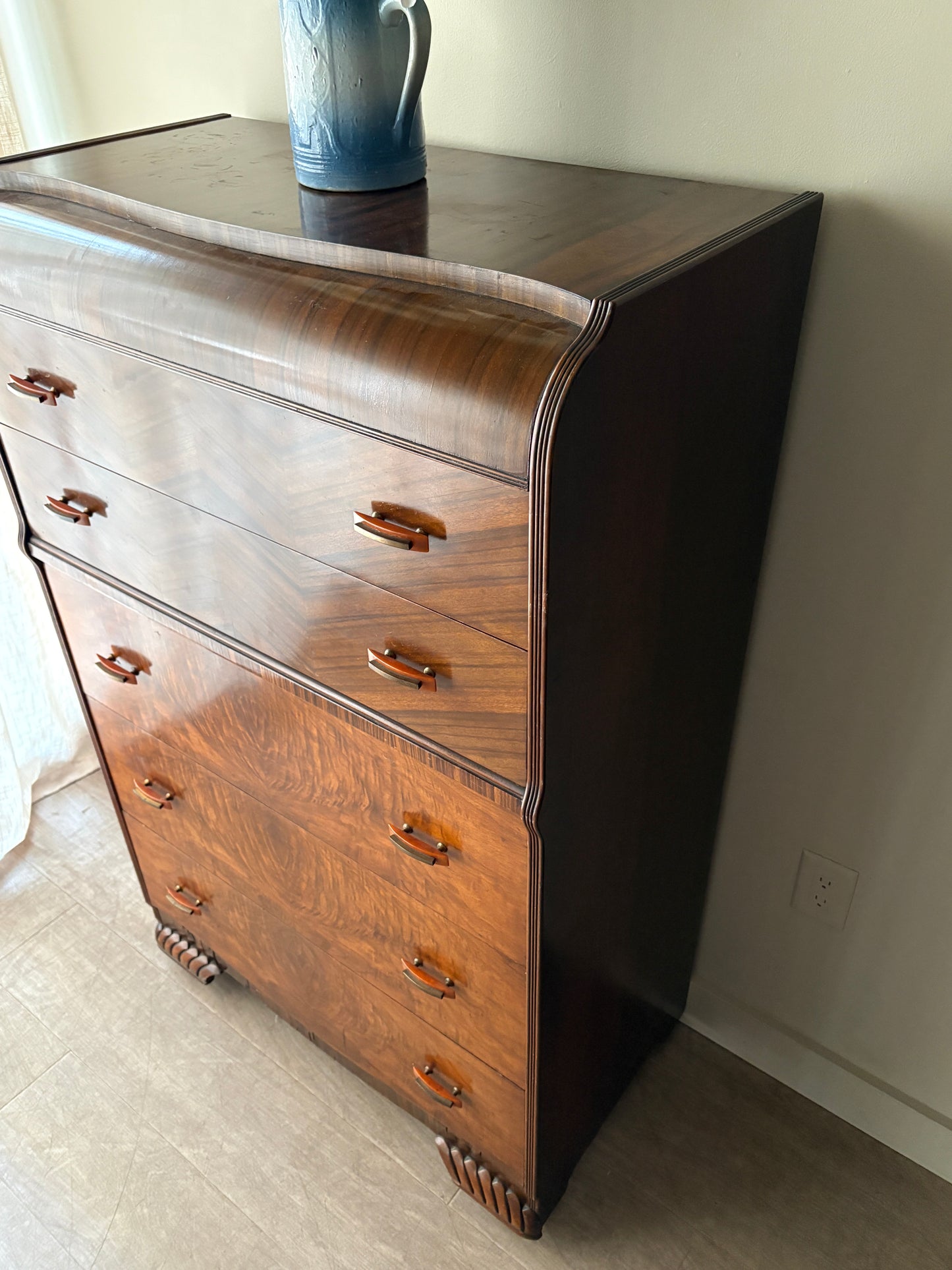 Deco walnut tallboy dresser
