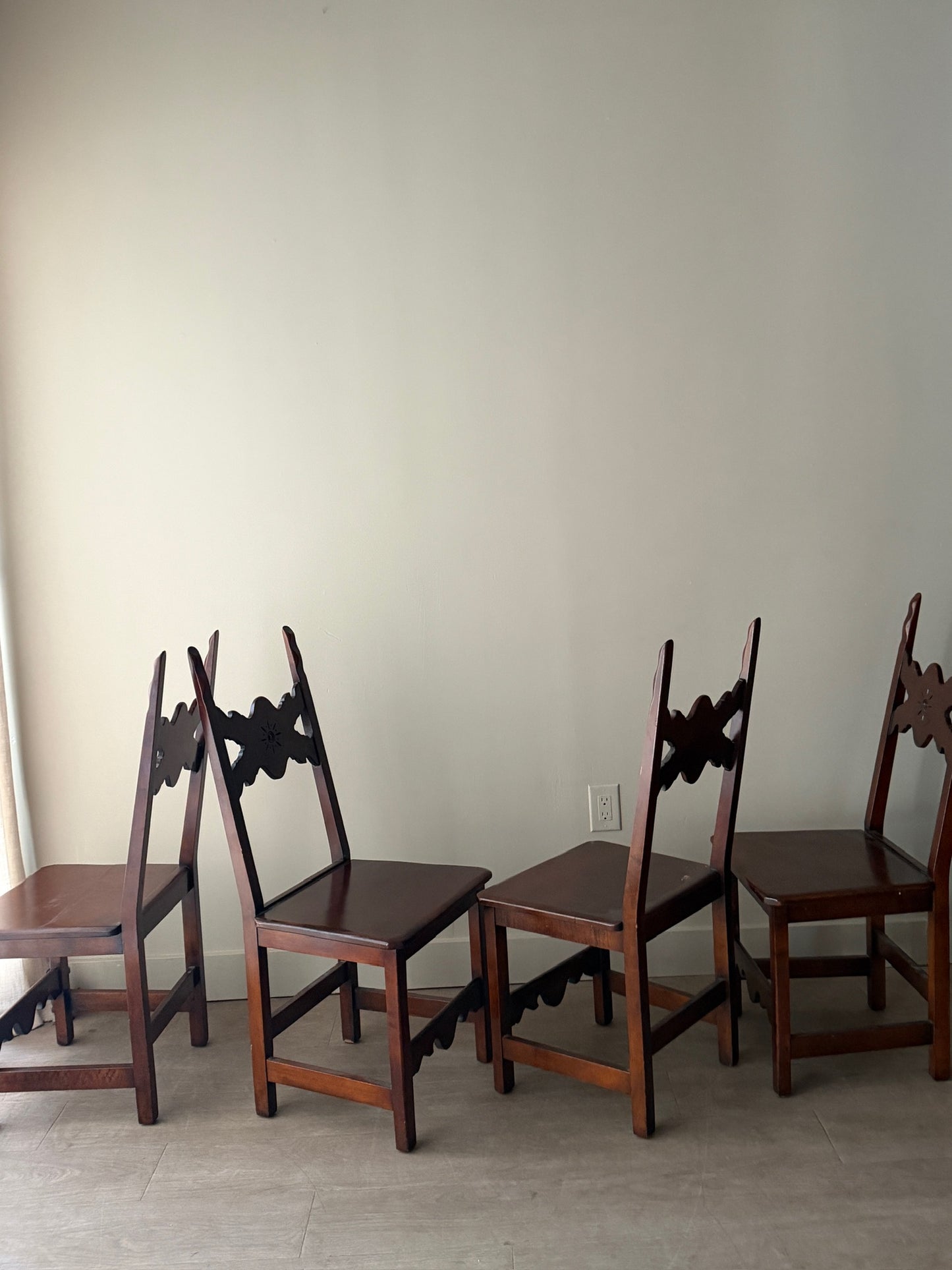 Carved cherry dining chairs. Sold as a set of 4.