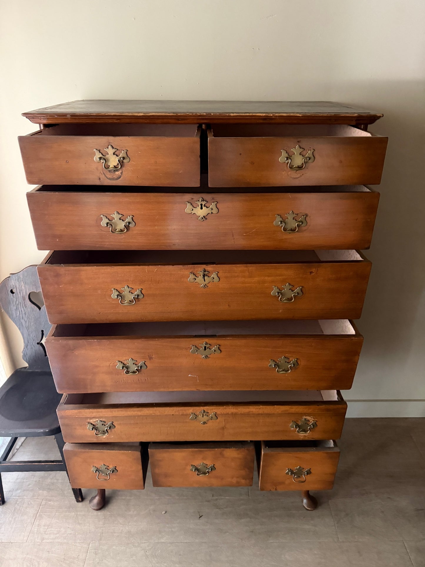 Queen Anne pine highboy dresser