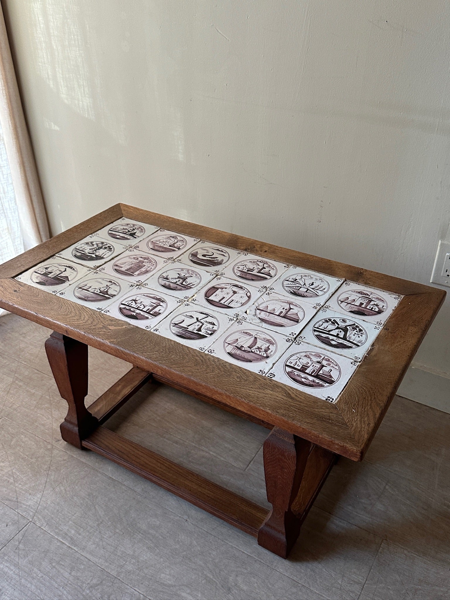 Delft tile top oak coffee table – Good Behavior