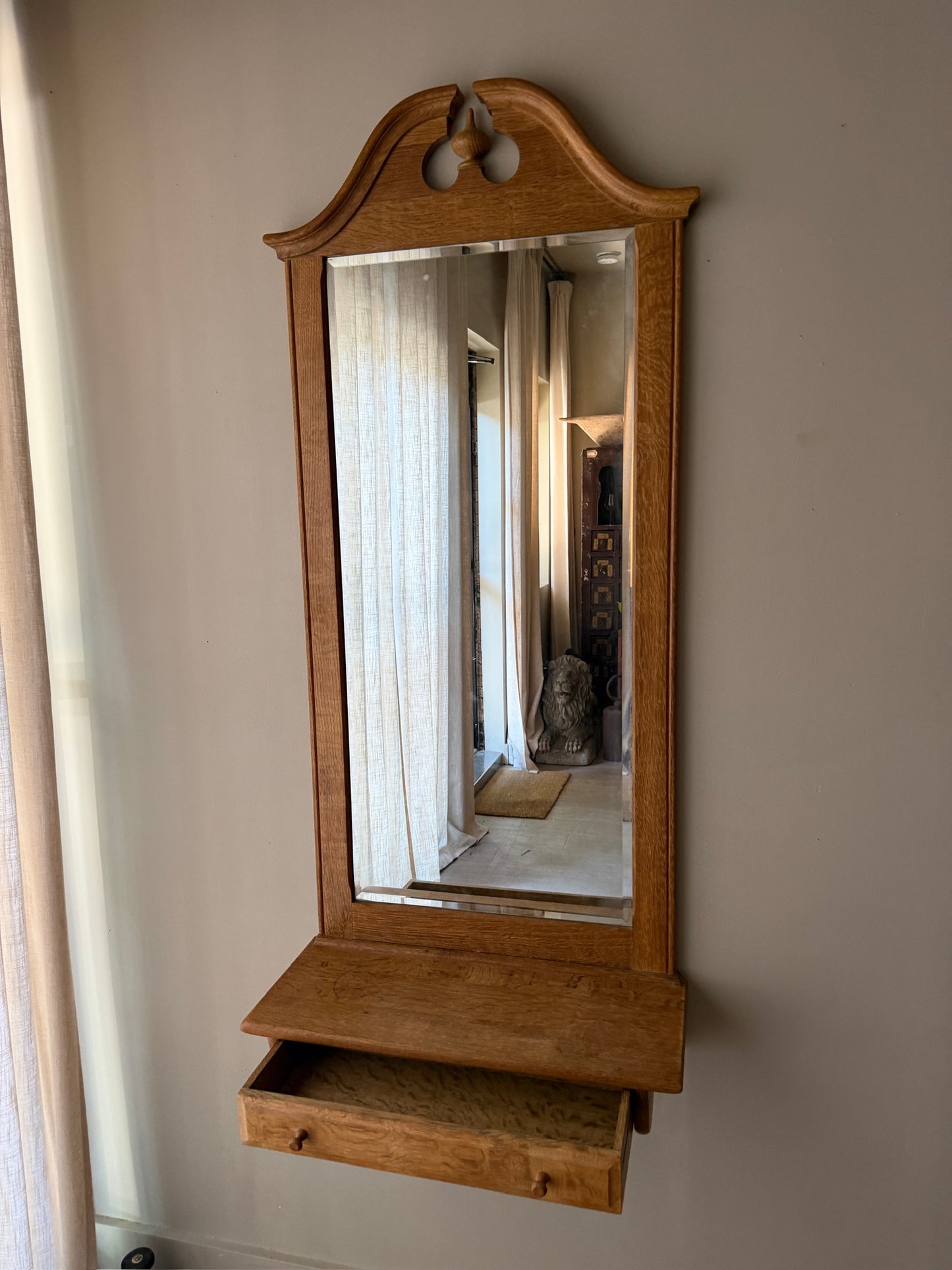 Danish oak mirror with shelf & drawer