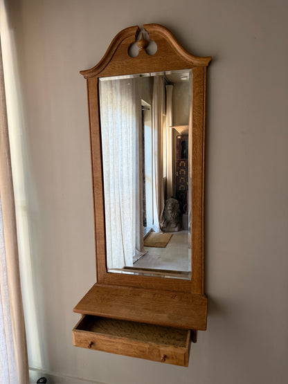 Danish oak mirror with shelf & drawer