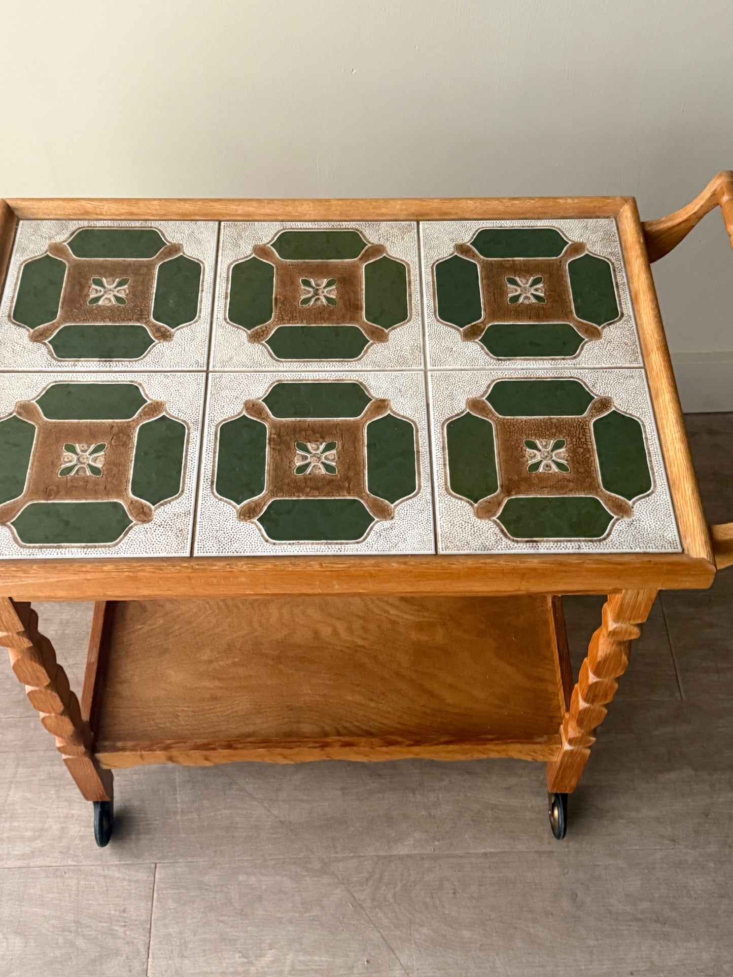 Danish oak & tile bar cart
