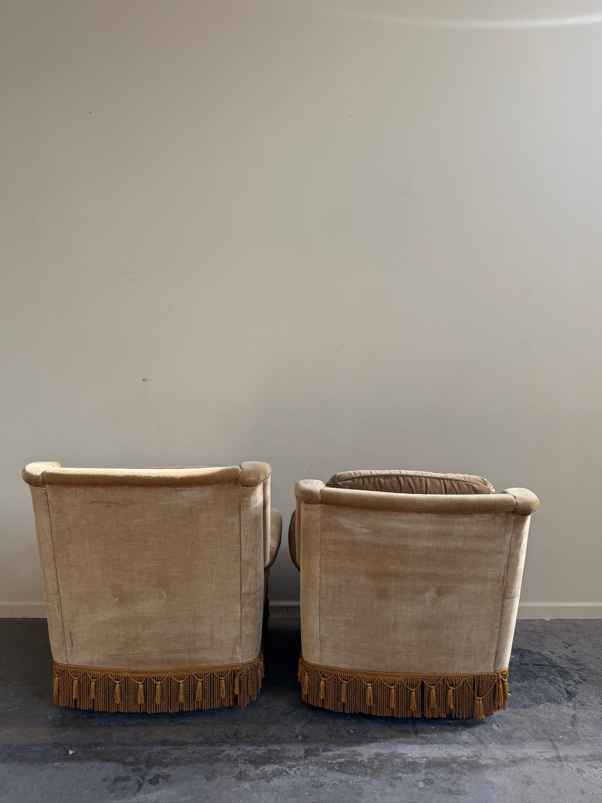 French green velvet lounge chairs (right)