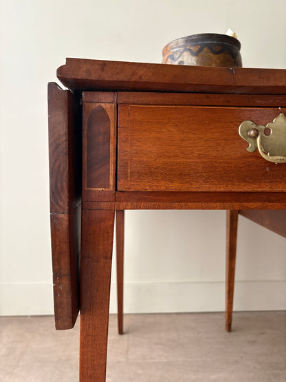 Inlaid walnut drop leaf table