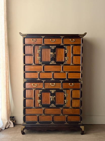 Korean elmwood two piece tansu chest