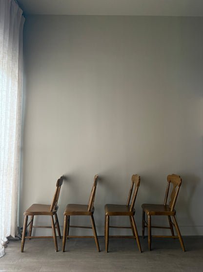 Pennsylvania Sheraton ochre painted plant seat chairs. Sold in pairs.