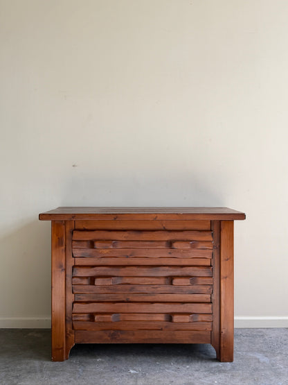 Brutalist pine 3 drawer dresser