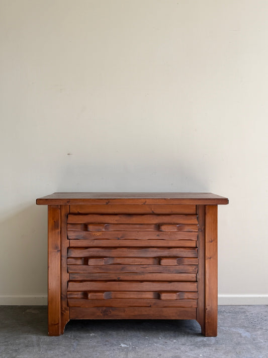 Brutalist pine 3 drawer dresser