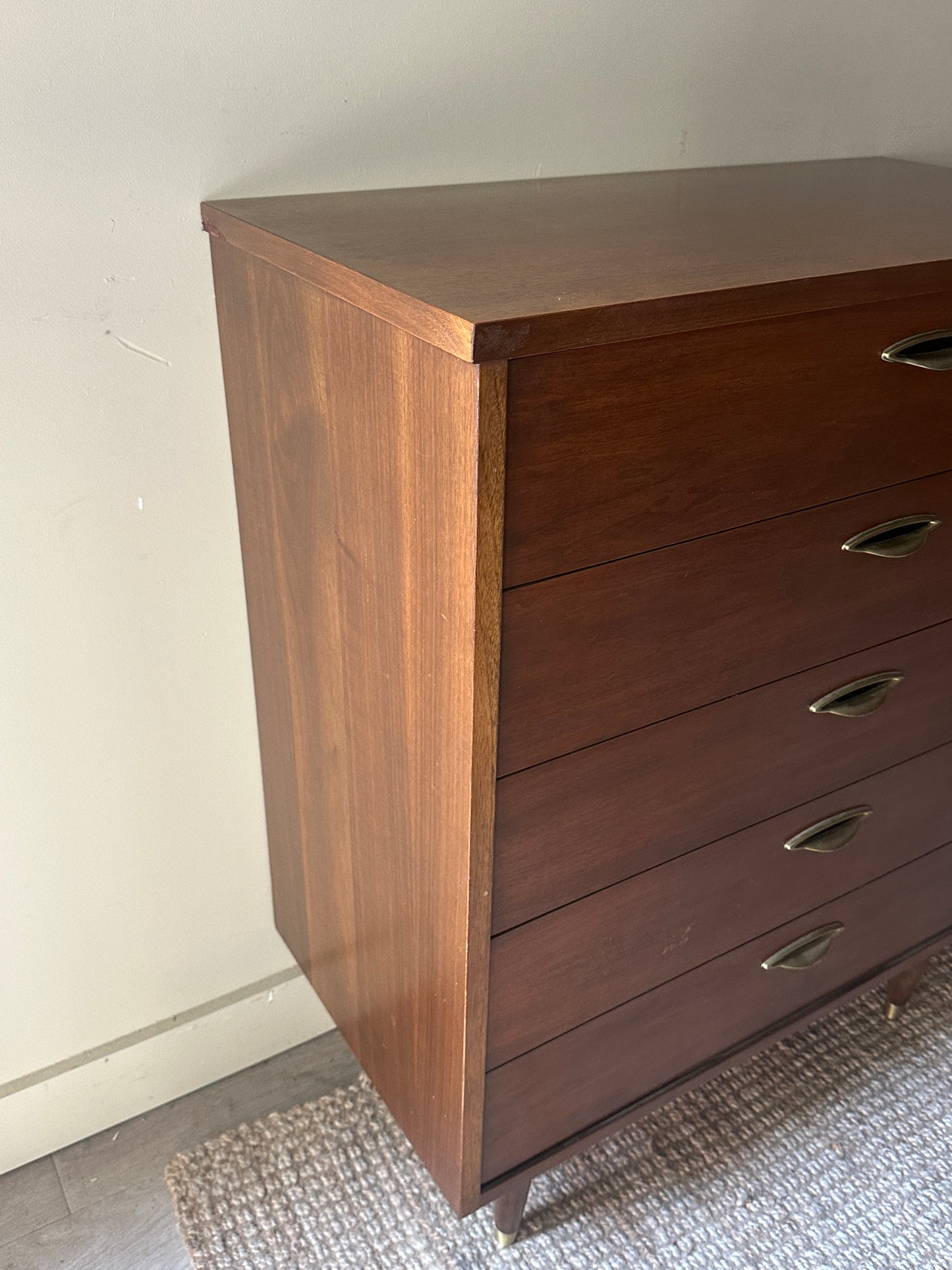Brass handled walnut tallboy