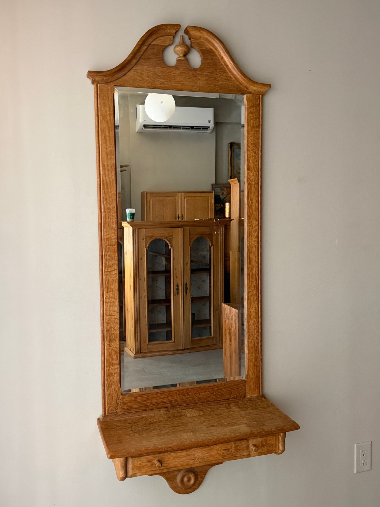 Danish oak mirror with shelf & drawer