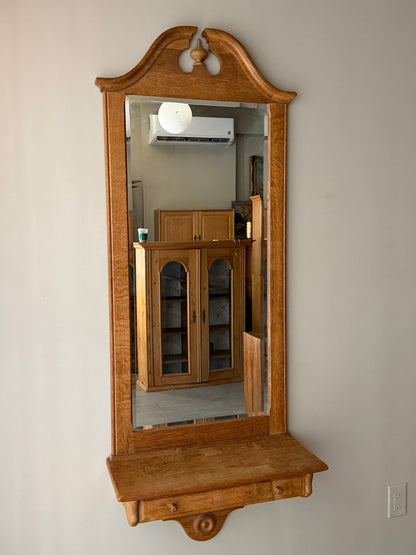 Danish oak mirror with shelf & drawer