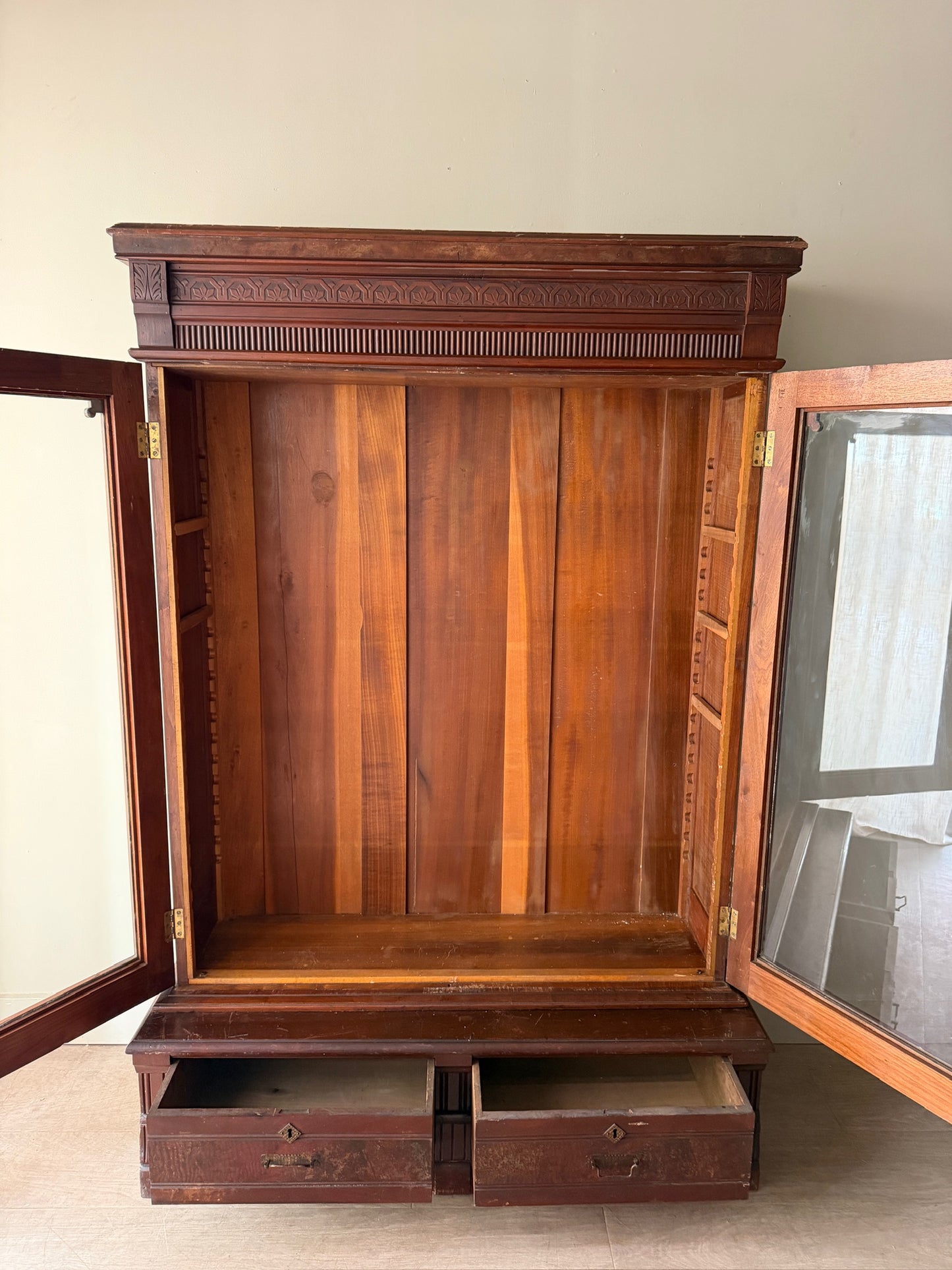 Victorian walnut display cabinet