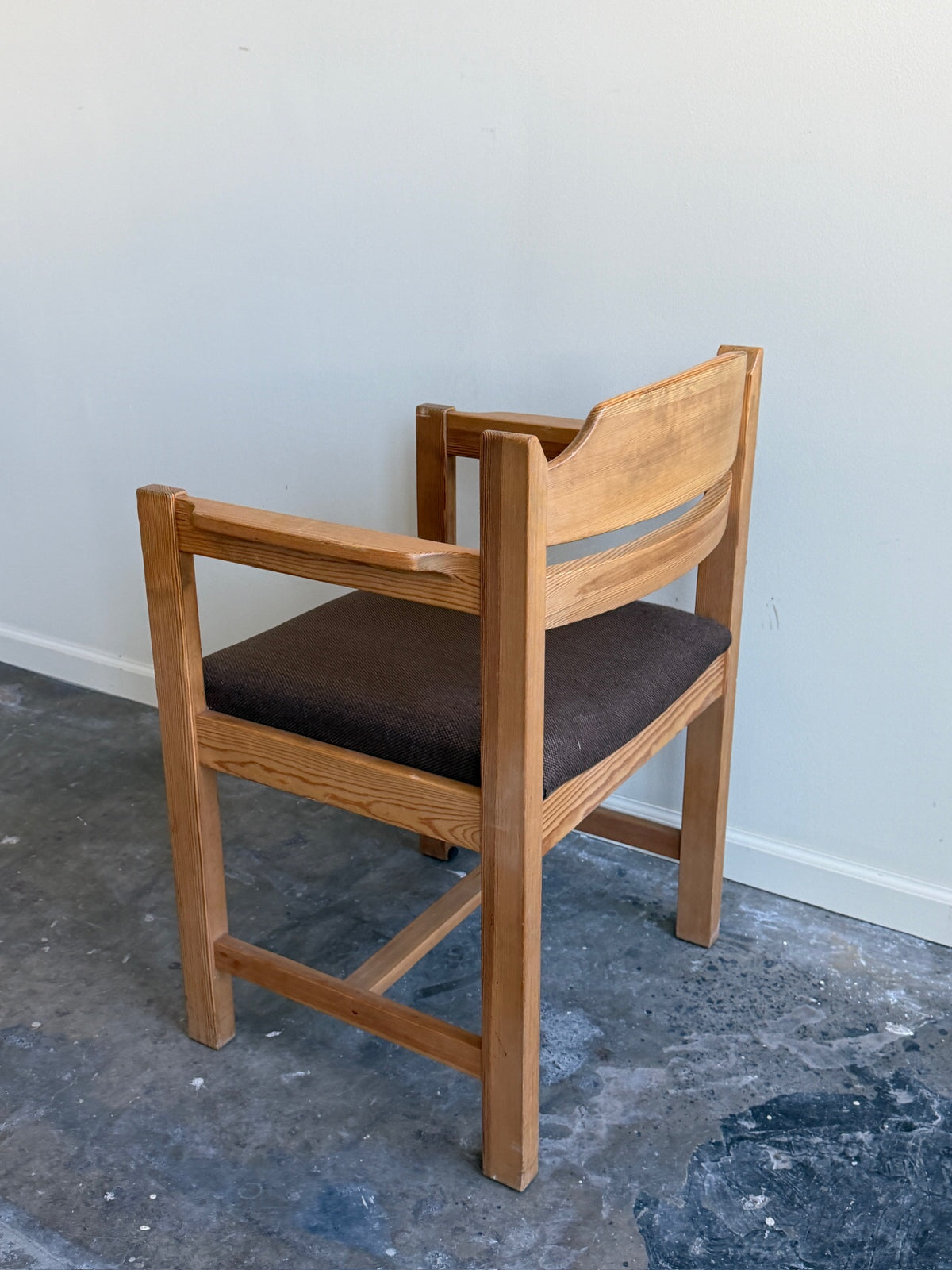 Swedish pine upholstered dining chair with arms
